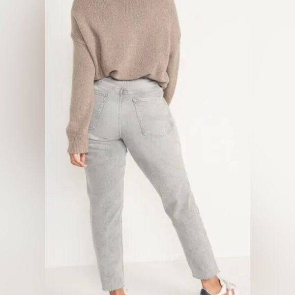 Womens High Waisted Jeans Old Navy Straight Leg Grey - Picture 2 of 3